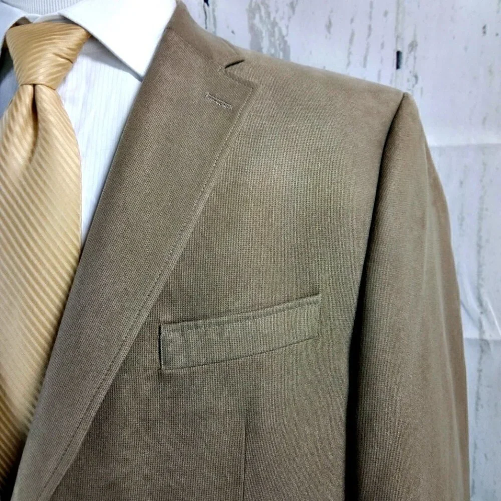 Chaps 44R 2 Button Tan Beige Birdseye Suit Blazer Sports Coat